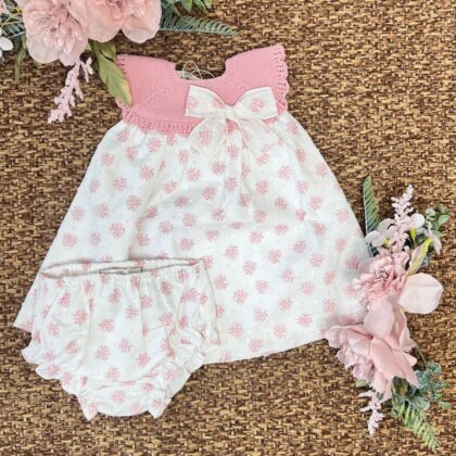 Abitino fiori e fiocco con coulotte 004-123651