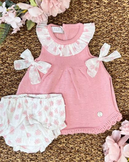 Pagliaccetto  con fiocchetto e coulotte fiori 127-123653 Pz