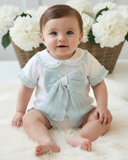 Pagliaccetto neonata verde fiocco | Filo di cotone PG17-18