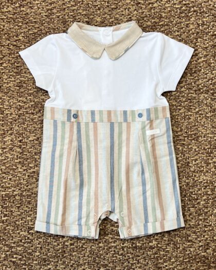 Pagliaccetto neonato con maglia e righe colorate in cotone 3G659