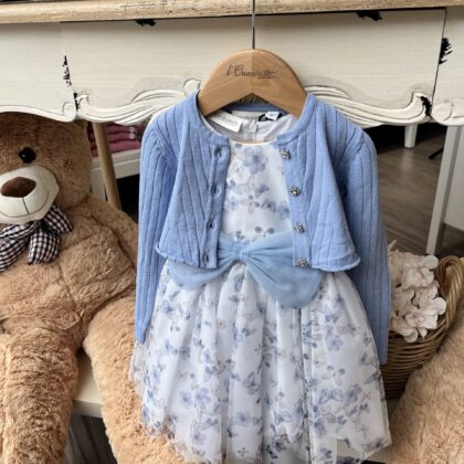 Abito bimba cerimonia fiori celeste polvere