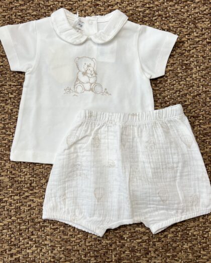 Completo neonato con orsetto e pant.corto in mussola 3G647/00