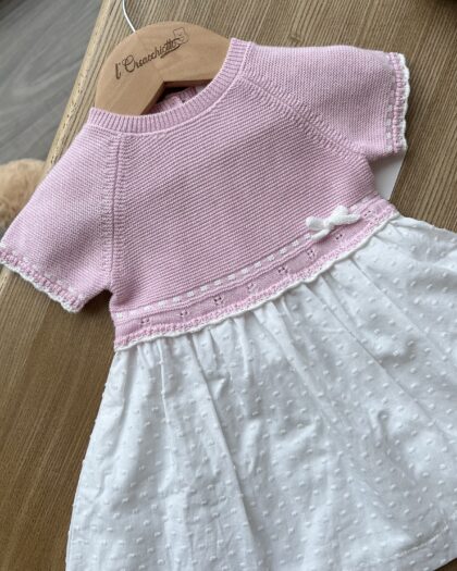 Abitino bimba con maglia m/c e gonna bianca plumetis 3G723