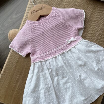 Abitino bimba con maglia m/c e gonna bianca plumetis 3G723