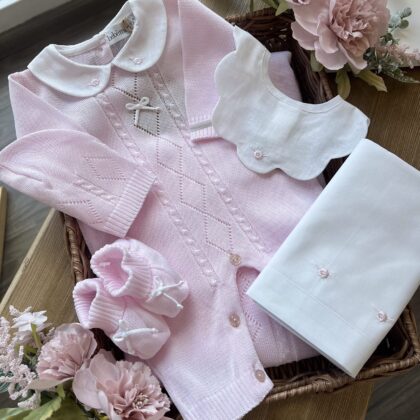 Set nascita neonata 4 Pz con tutina rosa rombi | Estivo | B090 40