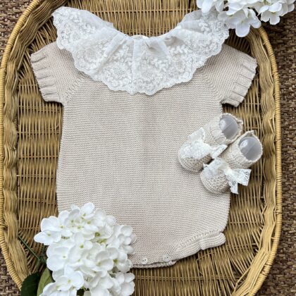 Pagliaccetto neonata crema con babbucce| Estivo | 26165
