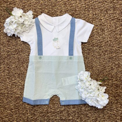 Pagliaccetto bimbo finta salopette con pulcino | 3G660 | MB