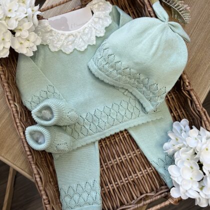 Set nascita neonata verde 3 Pz | Filo di cotone | DK191 | DK