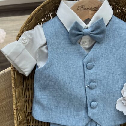 Completo Battesimo bimbo celeste con pant.corto | 26B68 | IM