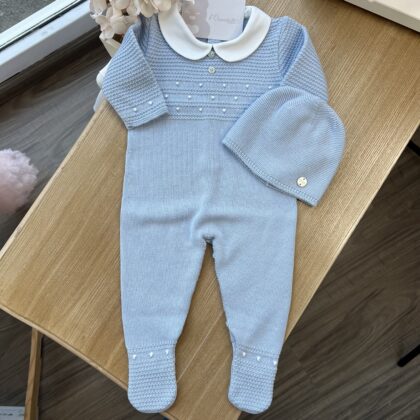 Coordinato nascita neonato celeste con tutina, cappellino e coperta | Filo di cotone | 005-123503 | PZ